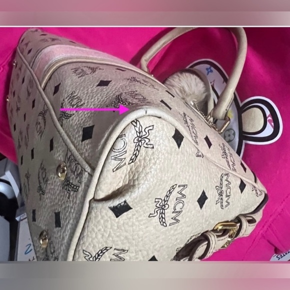 MCM bag Brown/Tan Leather Satchel Purse MCM Visetos Leather w/ Stripe  *REHAB** - Picture 10 of 12